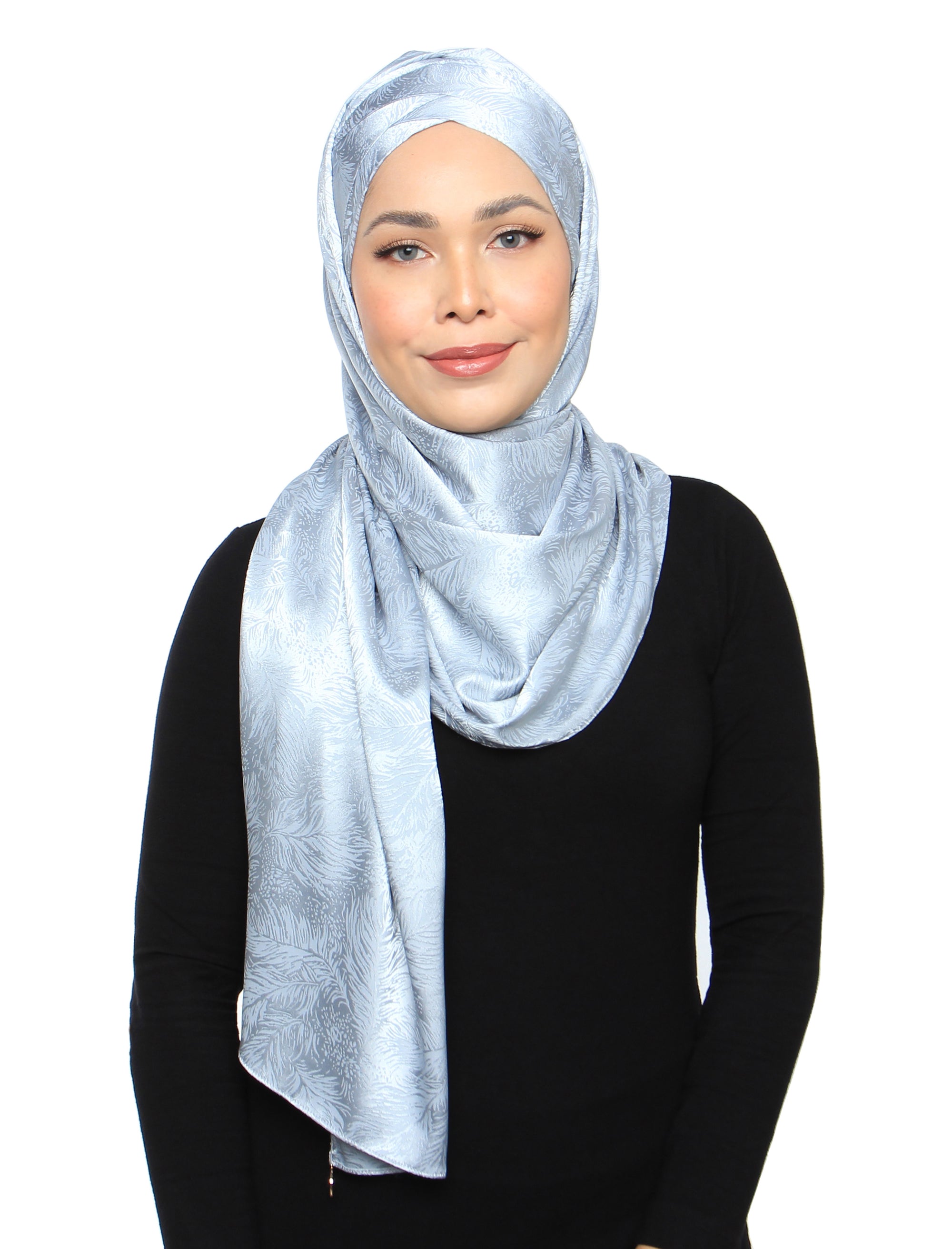 Lux Turban Burn Out Leafy Satin Shawl - Silver Ice
