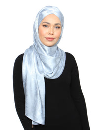 Lux Turban Burn Out Leafy Satin Shawl - Silver Ice