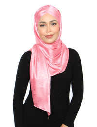 Lux Turban Burn Out Leafy Satin Shawl - Barbie Pink