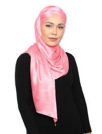 Lux Turban Burn Out Leafy Satin Shawl - Barbie Pink