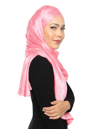 Lux Turban Burn Out Leafy Satin Shawl - Barbie Pink