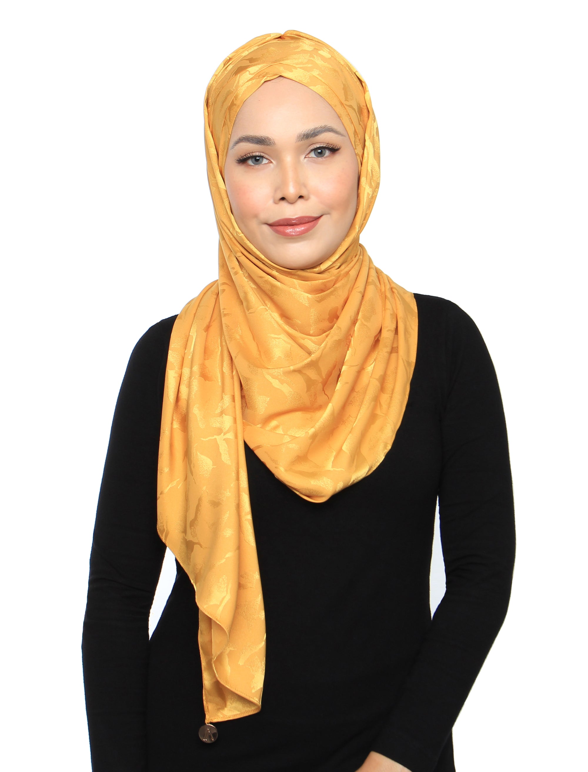 Lux Turban Burn Out Floral Satin Shawl - Sunflower