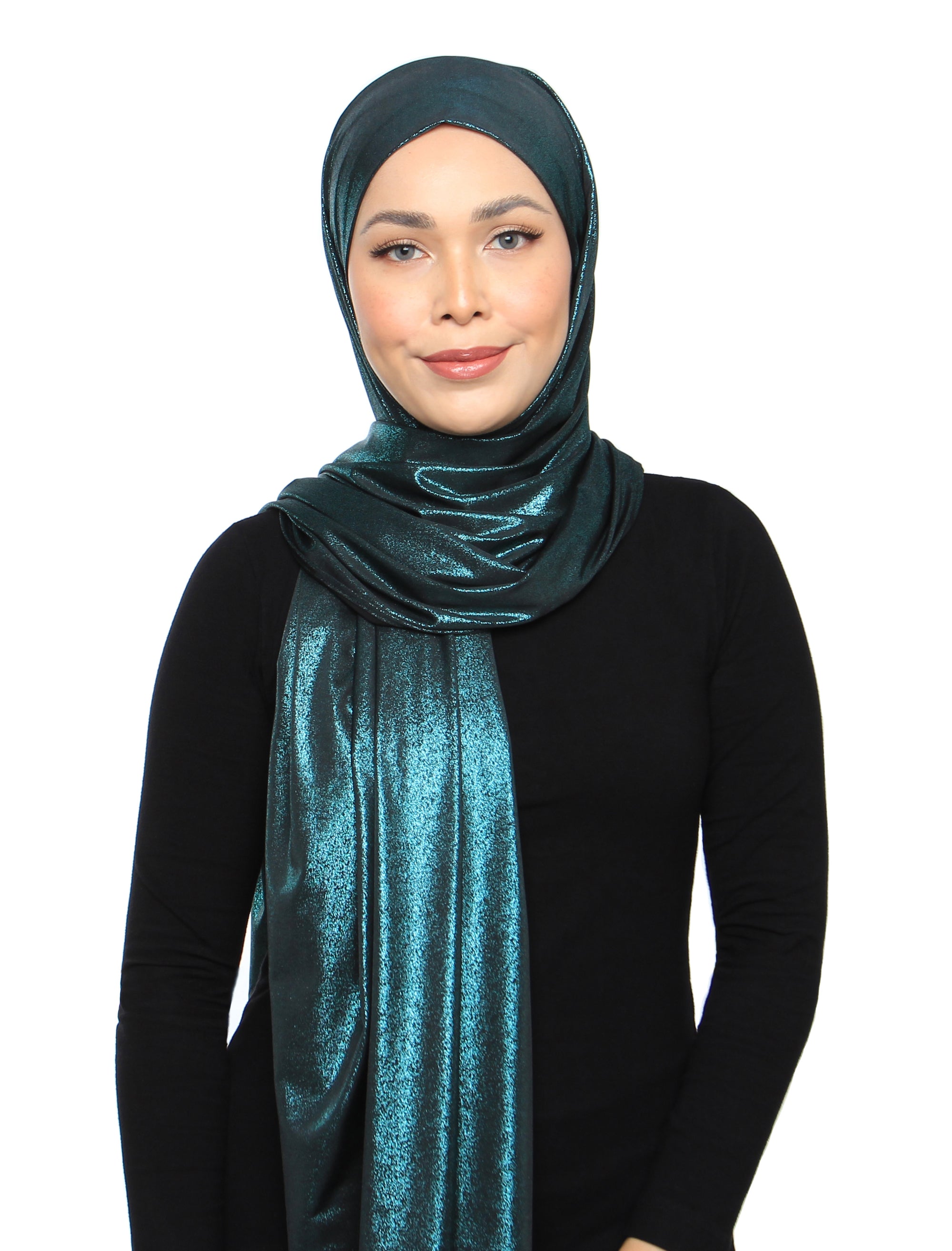 Lux Square Metallic Jersey Shawl - Mermaid Green