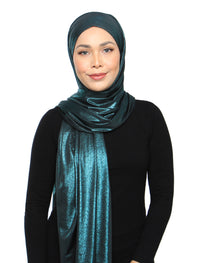 Lux Square Metallic Jersey Shawl - Mermaid Green