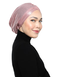 Pleated Metallic Turban - Ballet Pink
