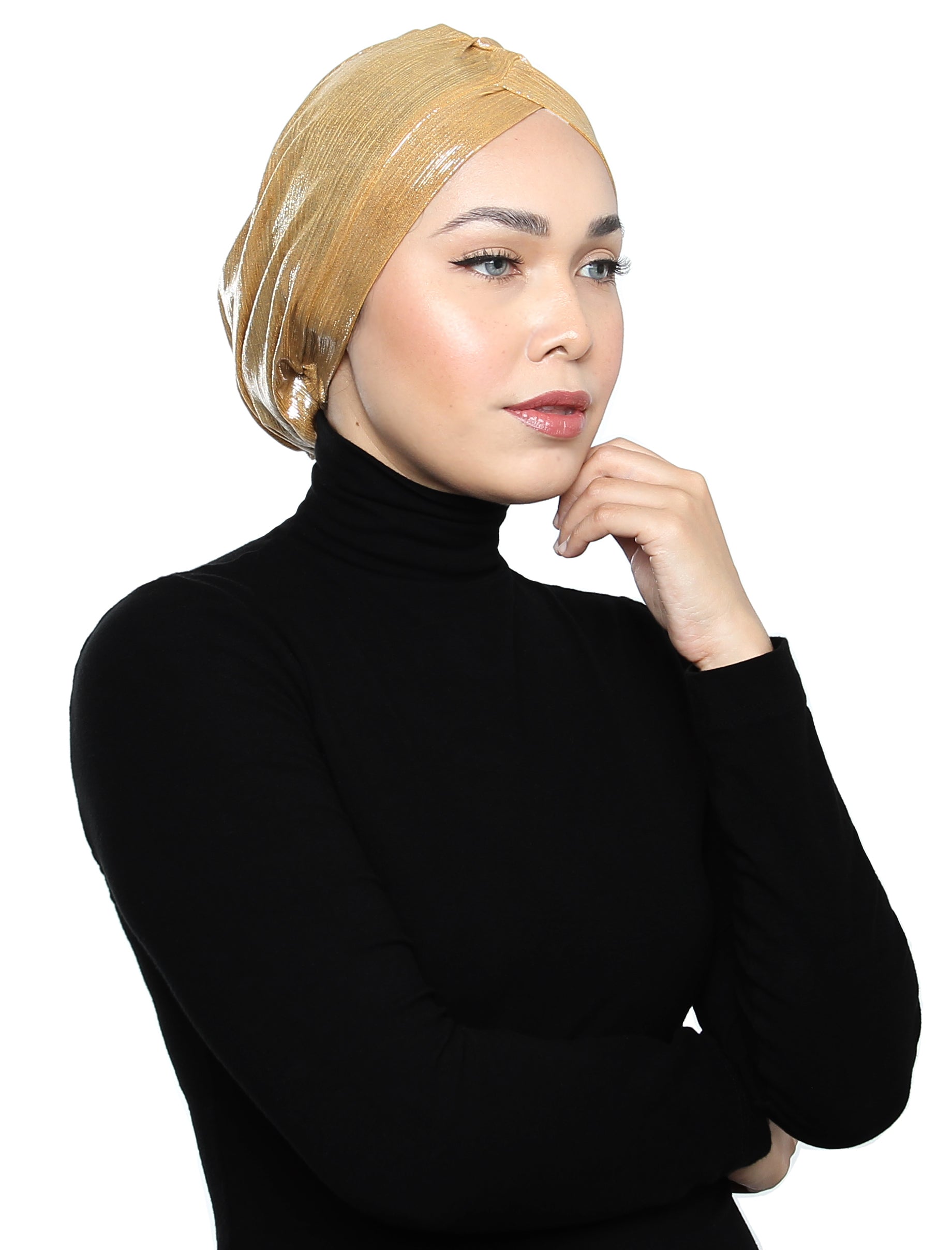 Pleated Metallic Turban - Blonde