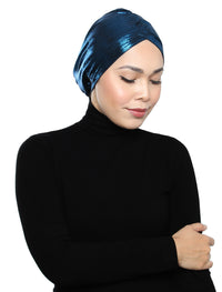 Pleated Metallic Turban - Peacock Blue