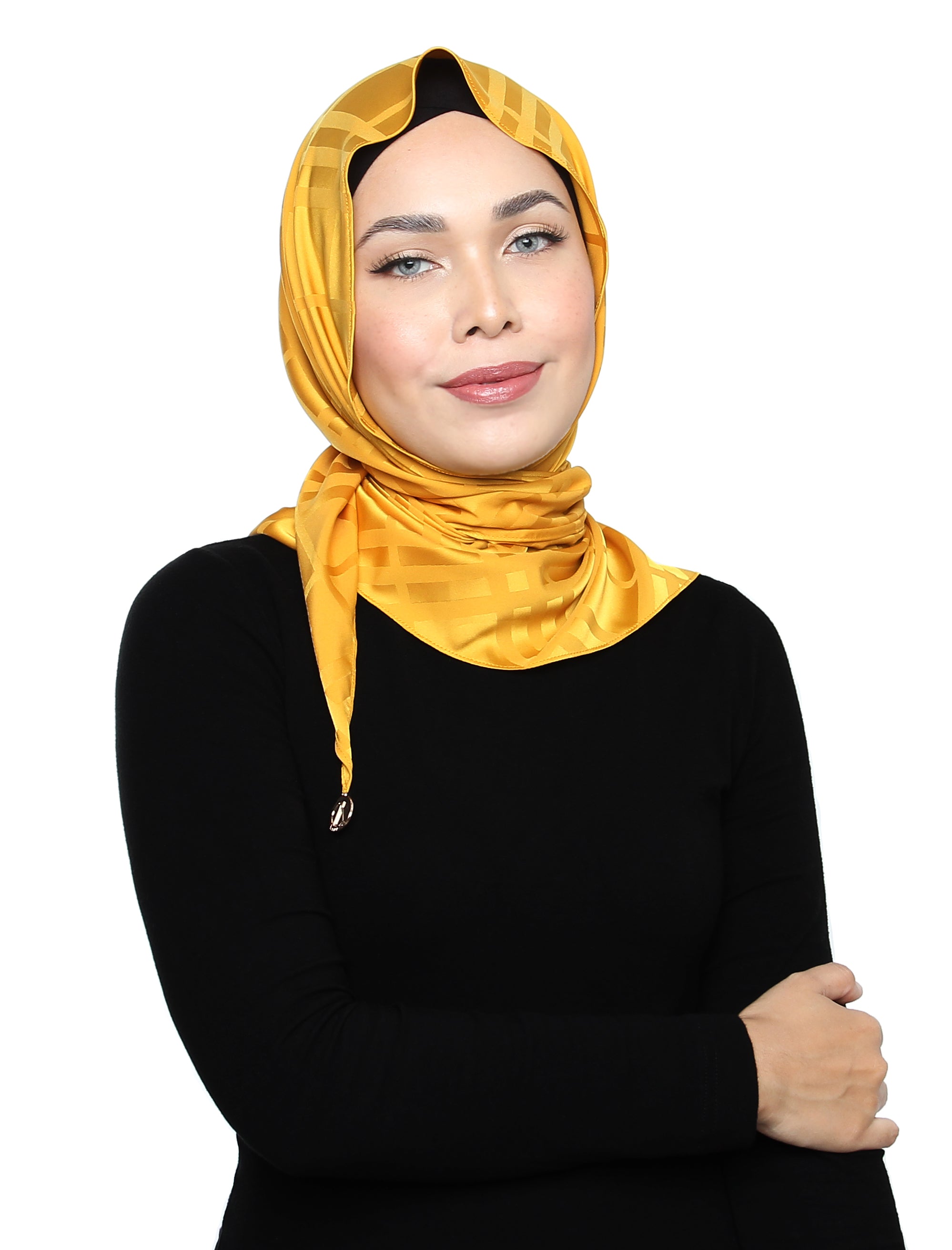 Plaid Silky Satin Tri Scarf - Sunshine Gold