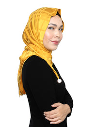 Plaid Silky Satin Tri Scarf - Sunshine Gold