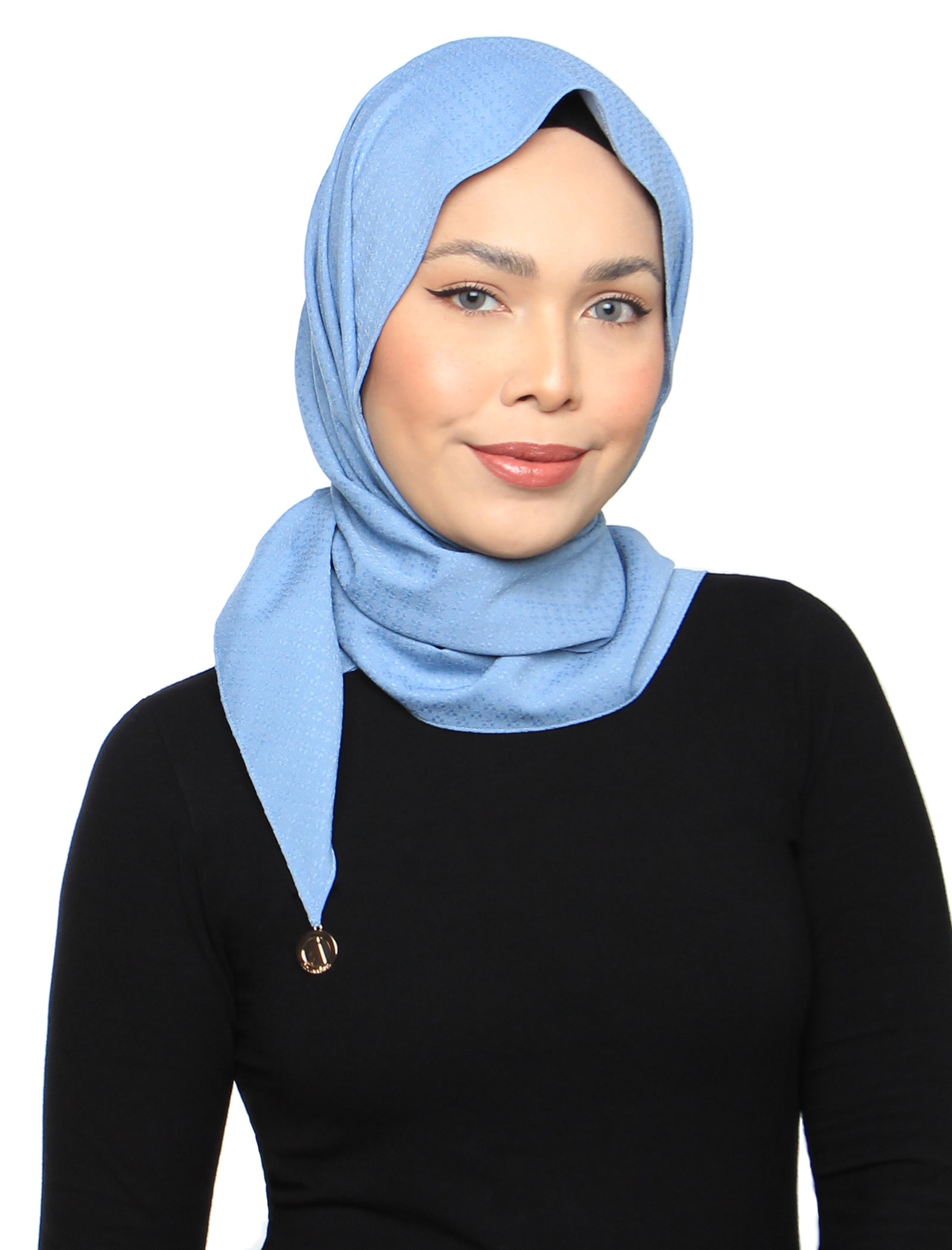 Patterned Crepe Tri Scarf - Blue