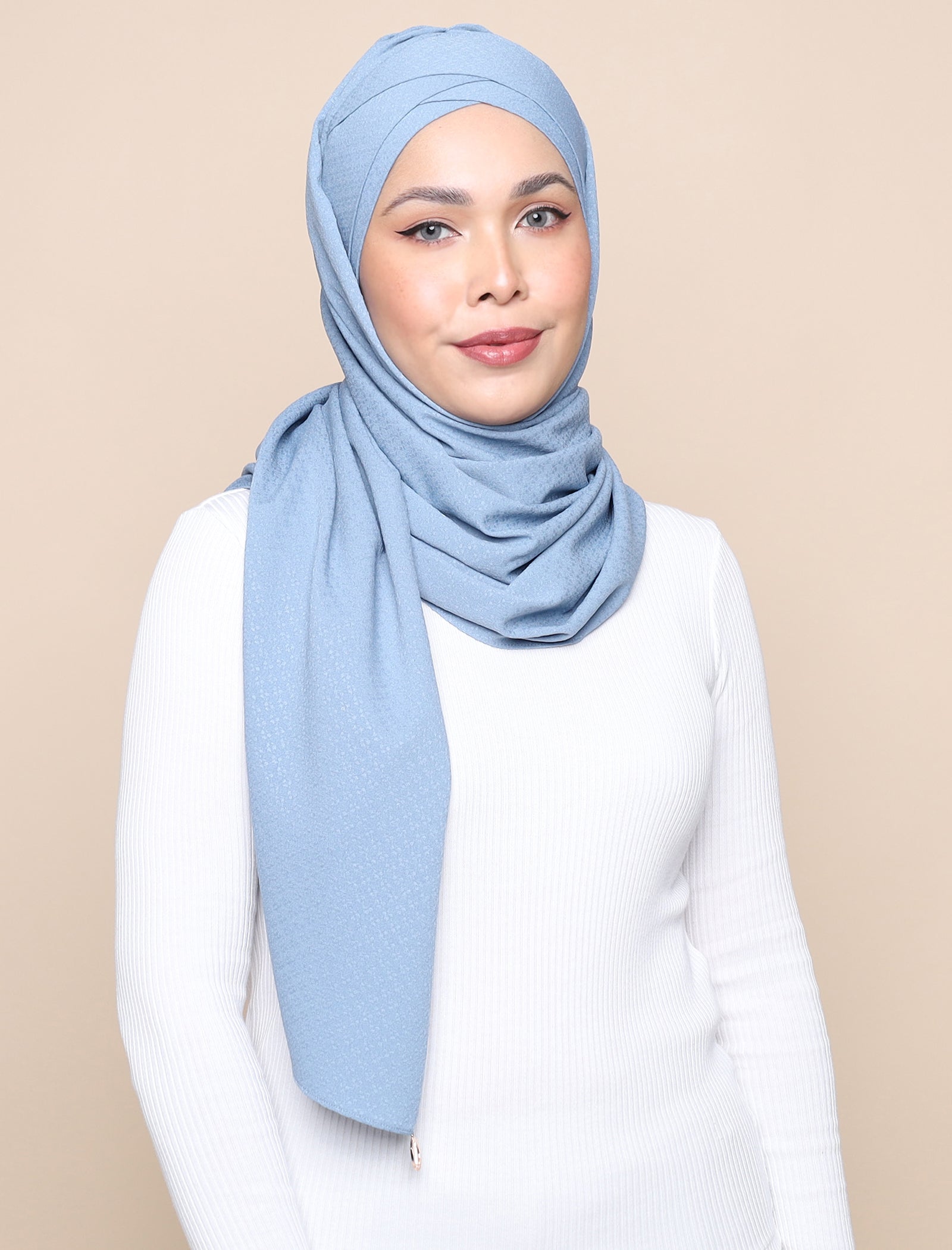 Lux Turban Patterned Crepe Shawl - Blue