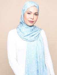 Lux Square Rose Jacquard Satin Shawl - Chambray Blue