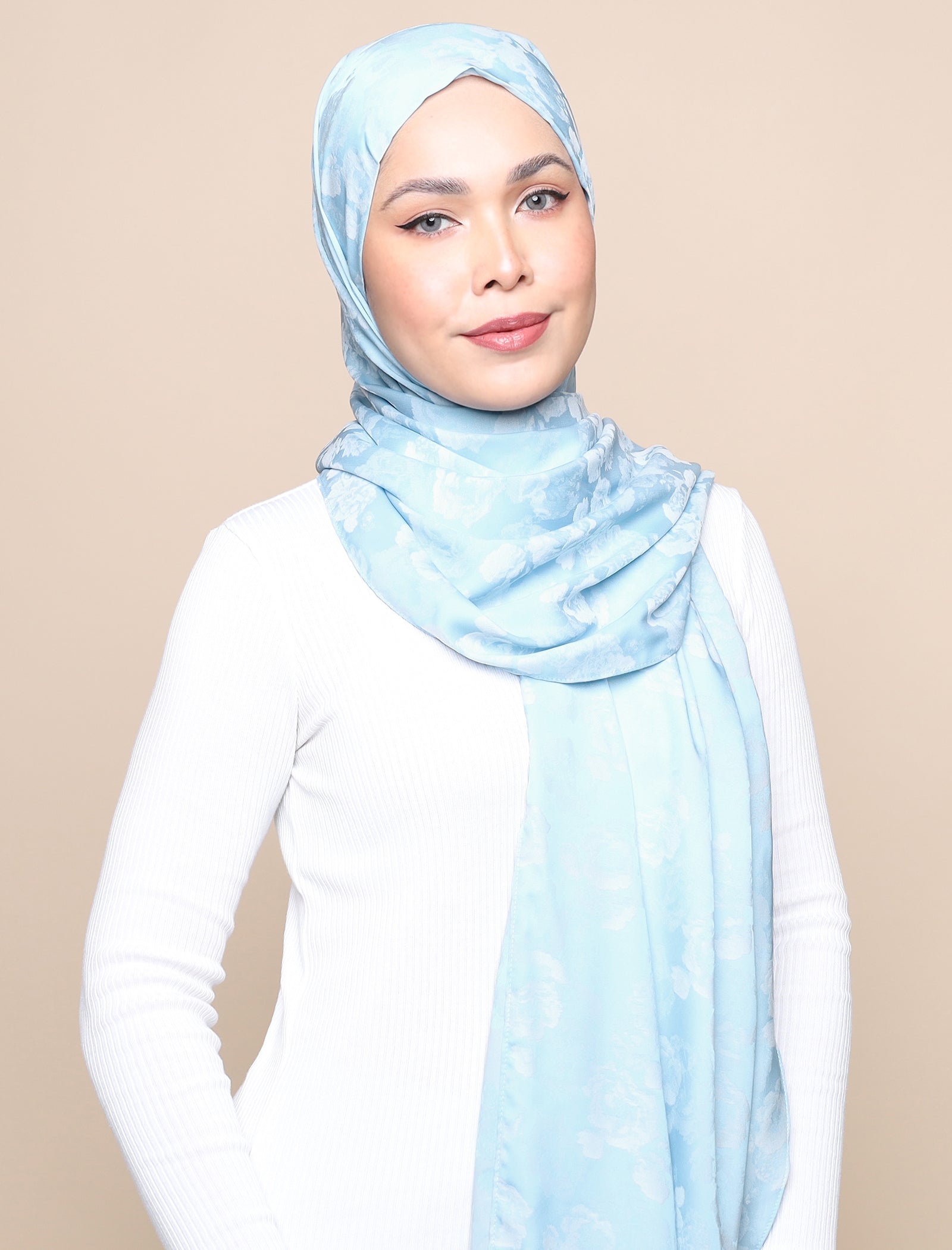 Lux Square Rose Jacquard Satin Shawl - Chambray Blue