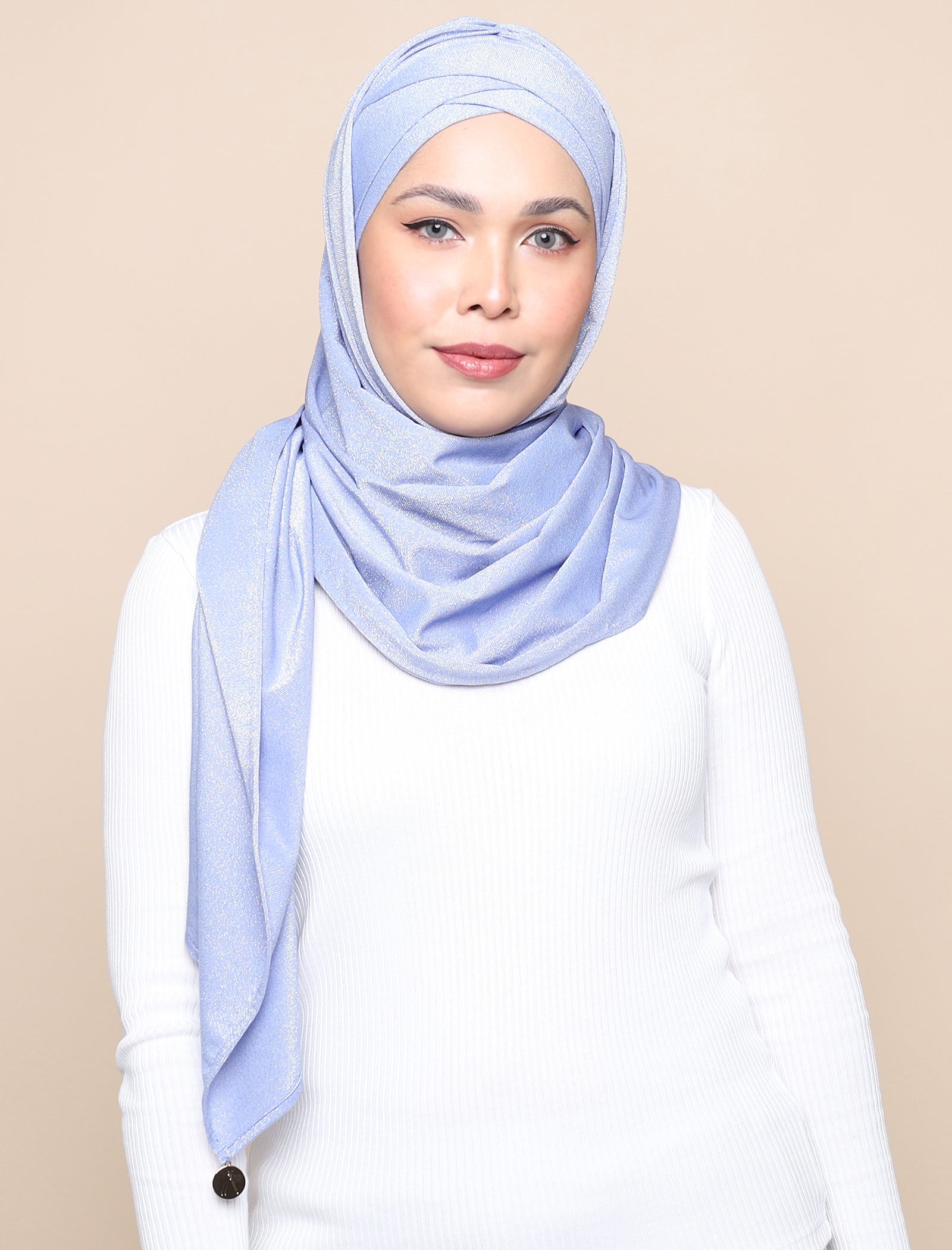 Lux Turban Glitter Jersey Shawl - Cornflower Blue