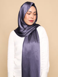 Crushed Satin Silk Curved Shawl - Dutch Blue