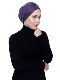 Glitter Gold Knit Turban - Violet