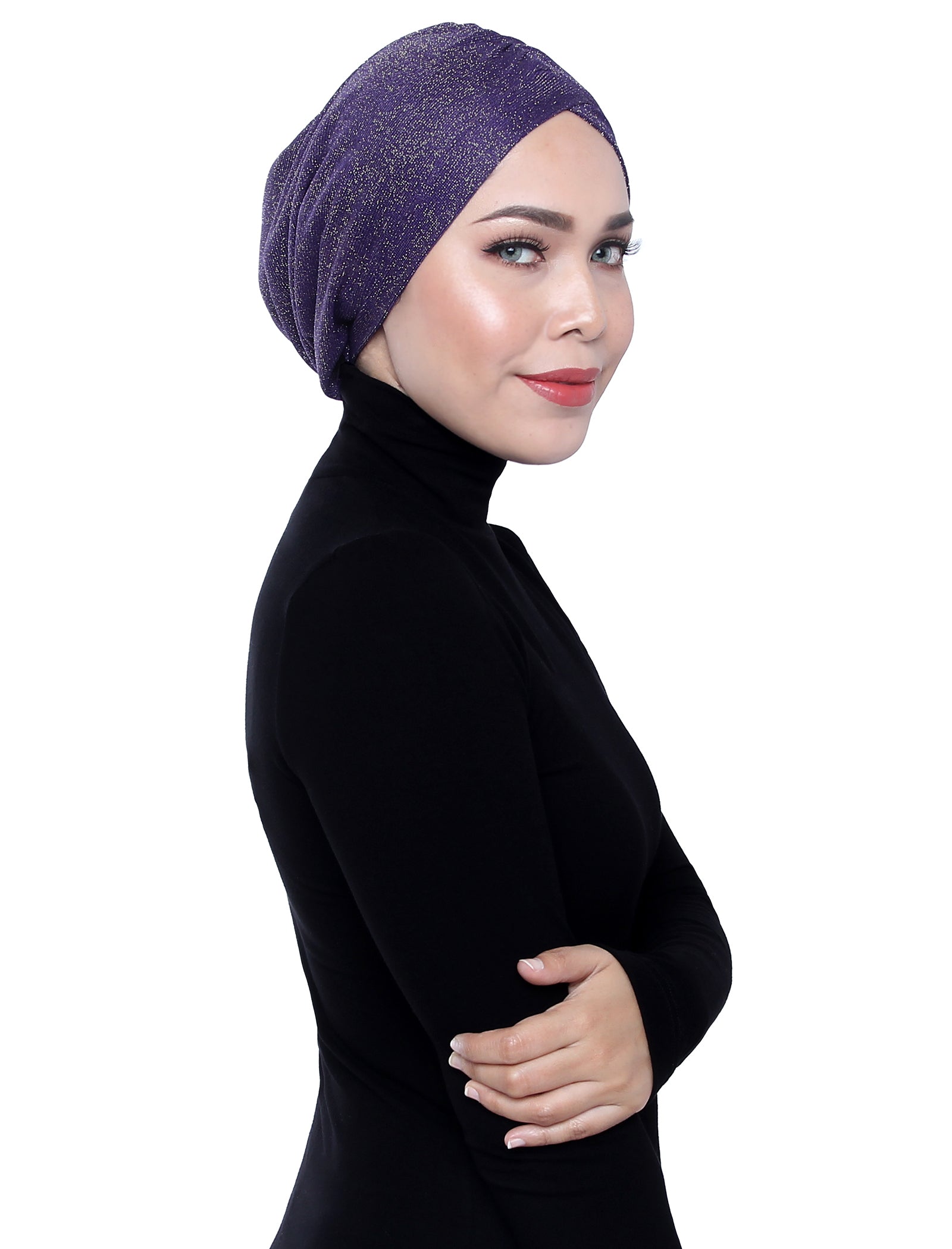 Glitter Gold Knit Turban - Violet