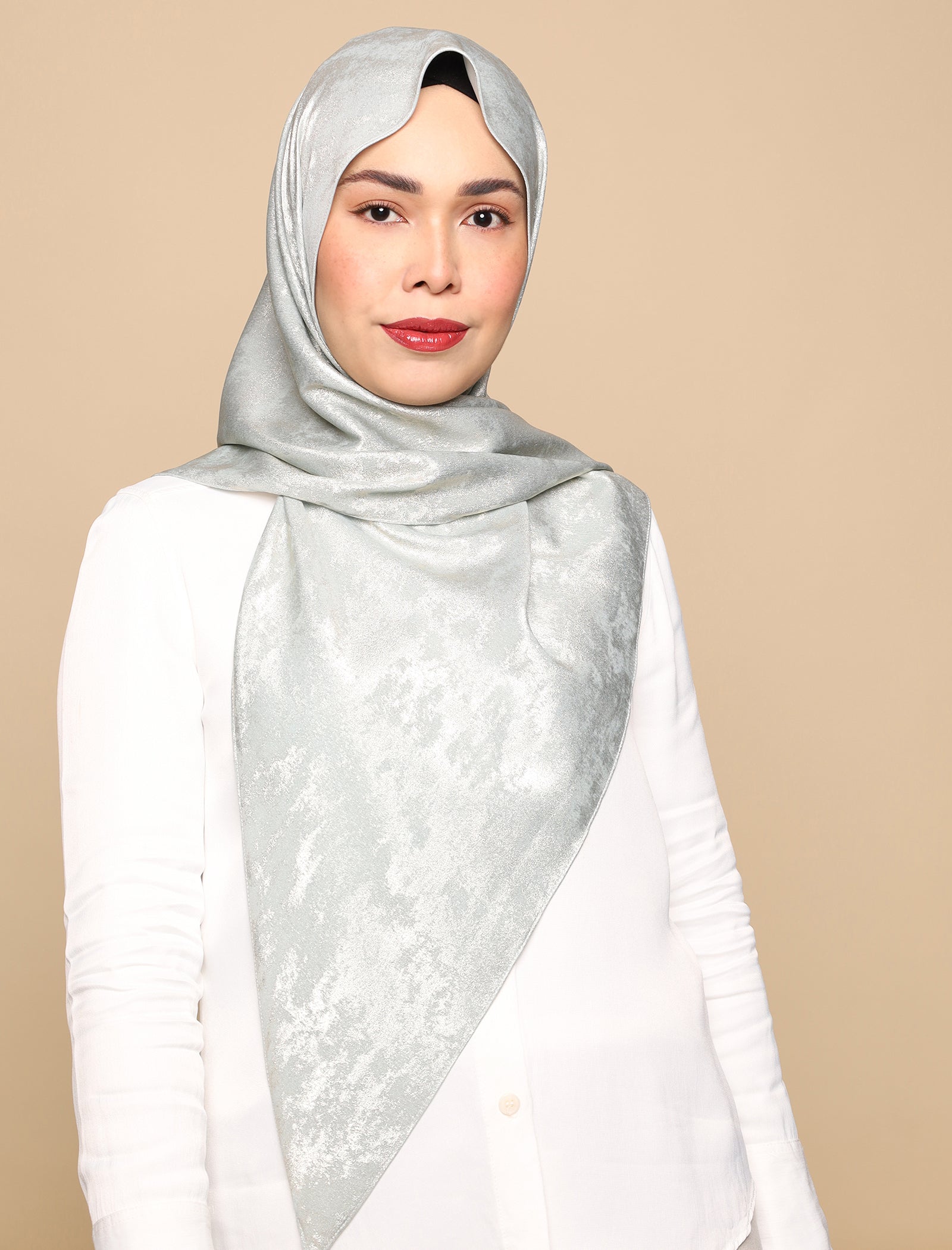 Brushed Metallic Satin Tri Scarf - Icy Mint