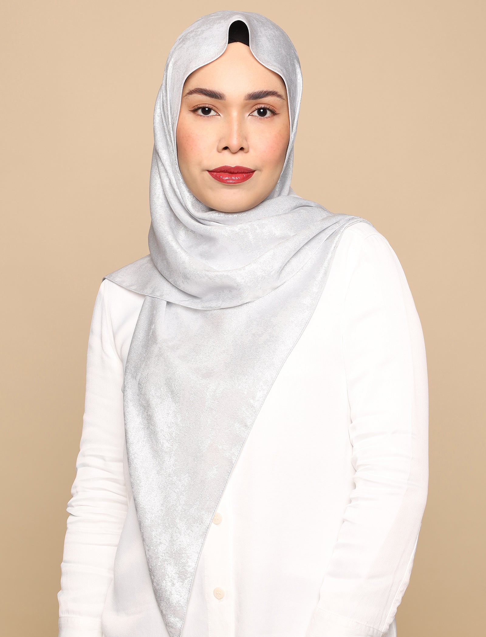 Brushed Metallic Satin Tri Scarf - Ivory