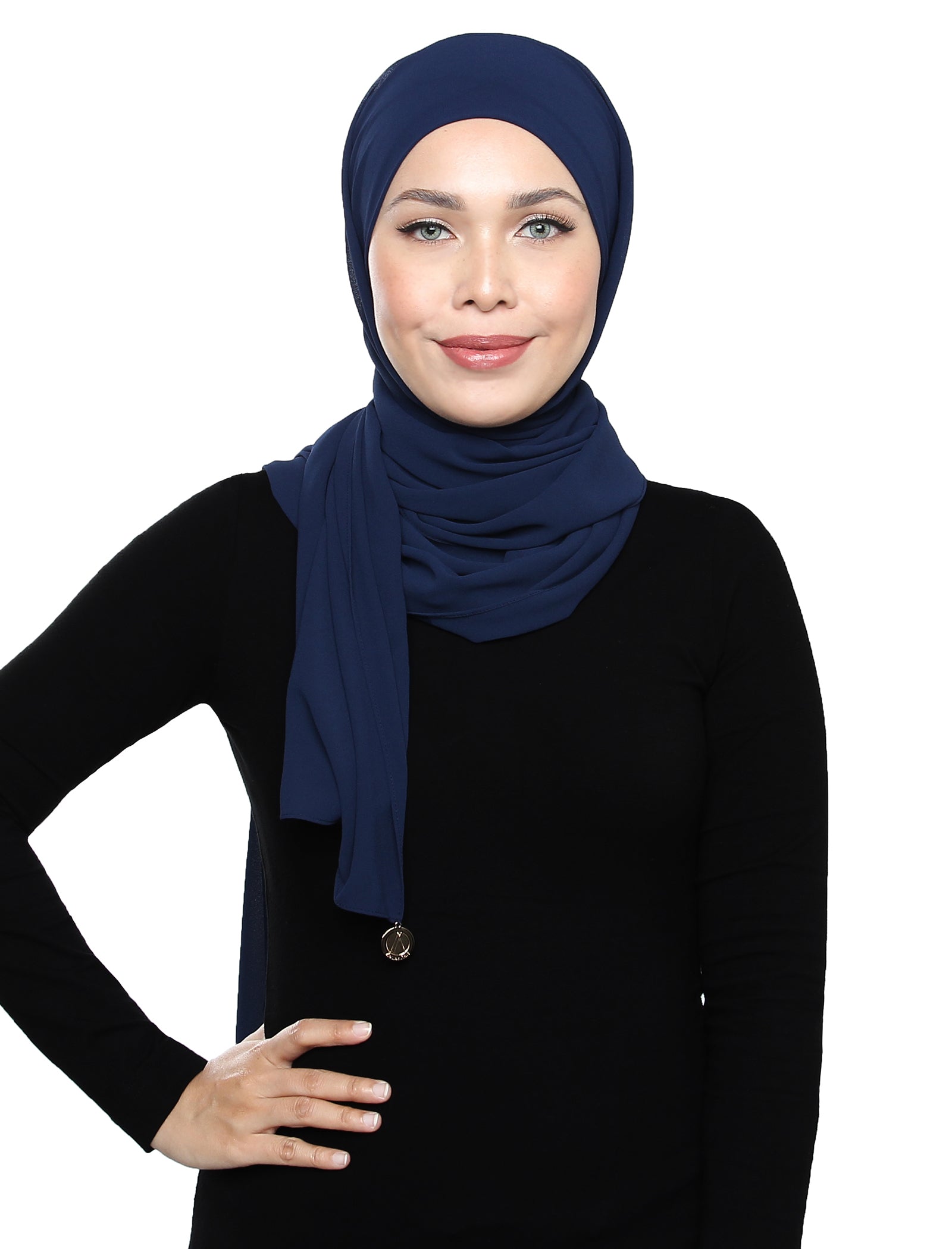 Lux Square Chiffon Shawl - Navy