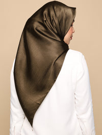 Crushed Satin Silk Square Scarf - Olive