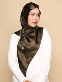 Crushed Satin Silk Tri Scarf - Olive