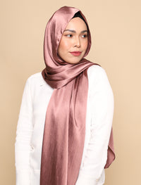 Crushed Satin Silk Curved Shawl - Rose Gold