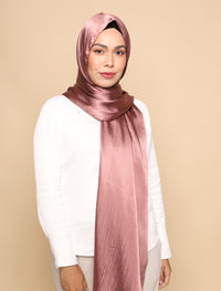 Crushed Satin Silk Curved Shawl - Rose Gold