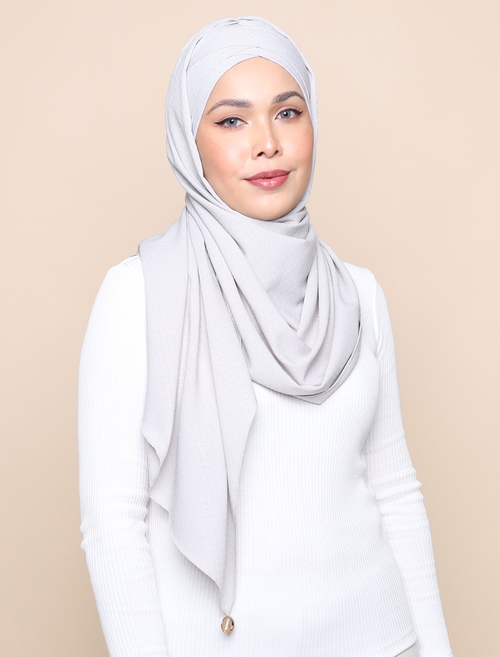 Lux Turban Patterned Crepe Shawl - Silver
