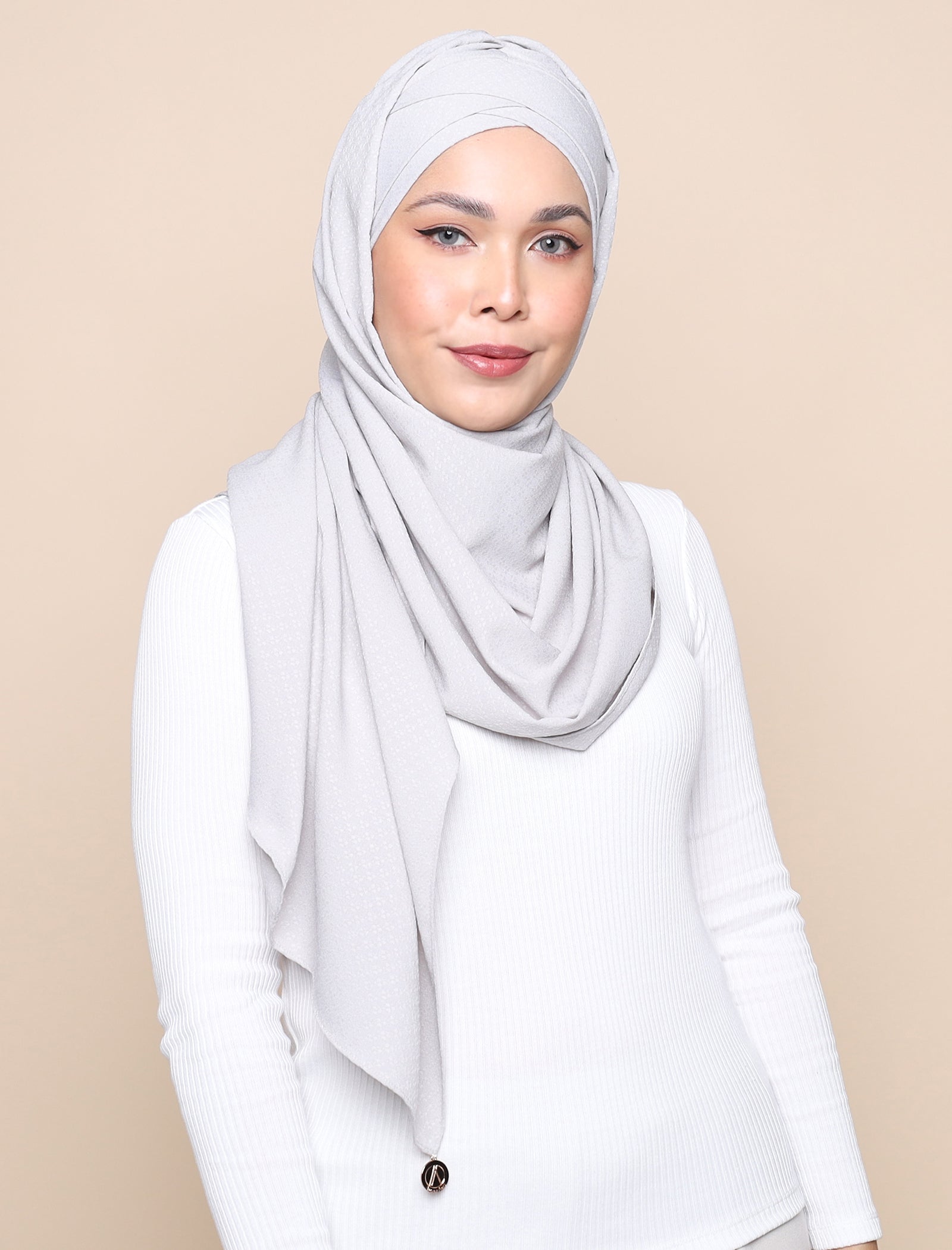 Lux Turban Patterned Crepe Shawl - Silver