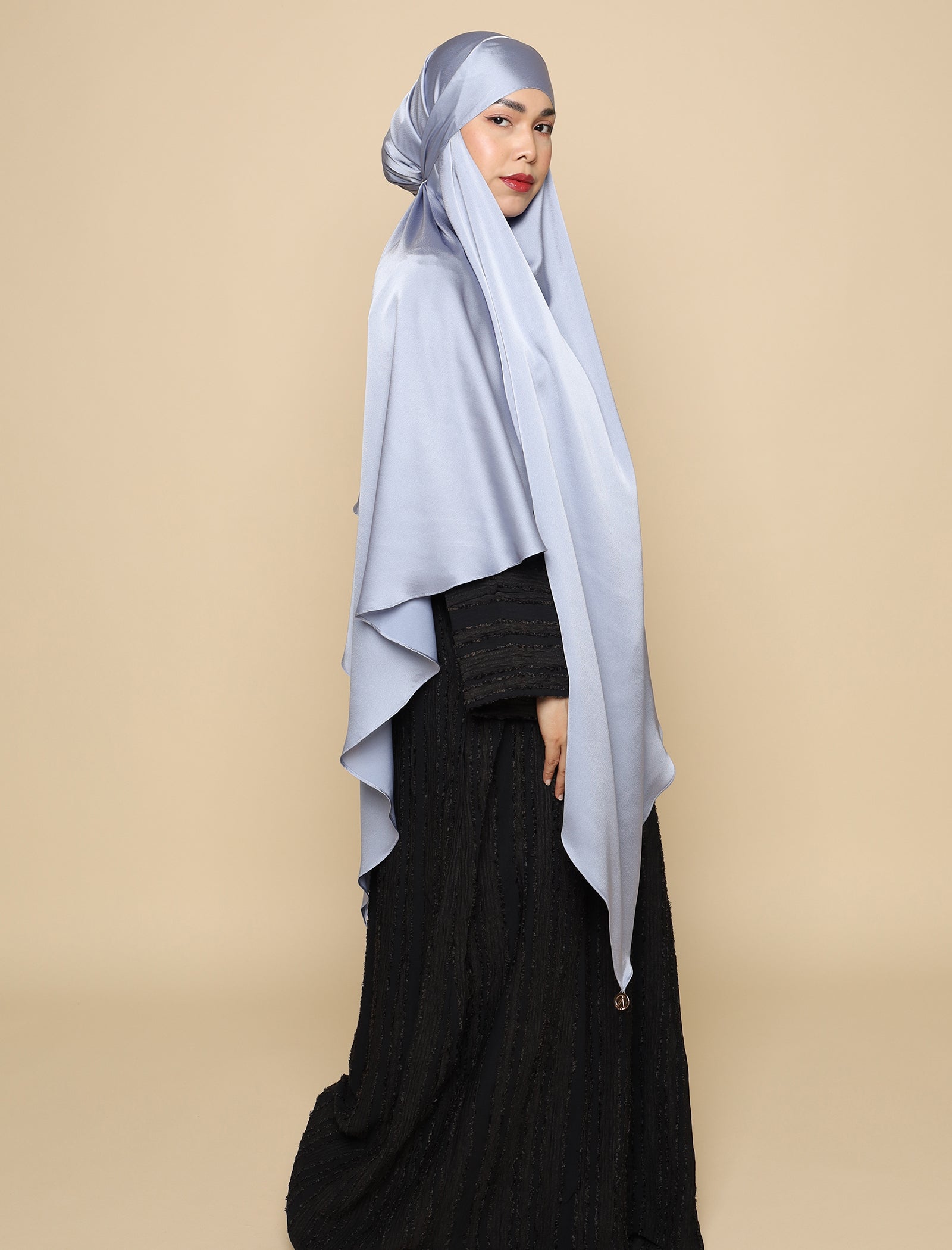 Khimar Matte Satin Silk - Silvery Blue