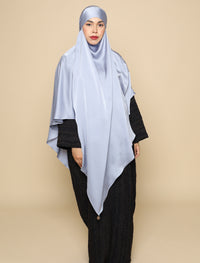 Khimar Matte Satin Silk - Silvery Blue