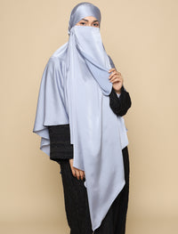 Khimar Matte Satin Silk - Silvery Blue