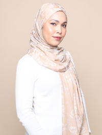 Lux Square Rose Jacquard Shawl - Soft Sand