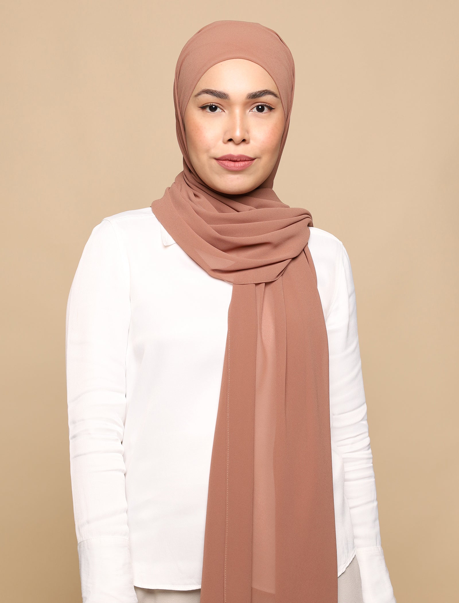 Lux Square Chiffon Shawl - Tan