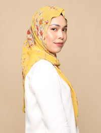 Daisies Chiffon Tri Scarf - Mustard