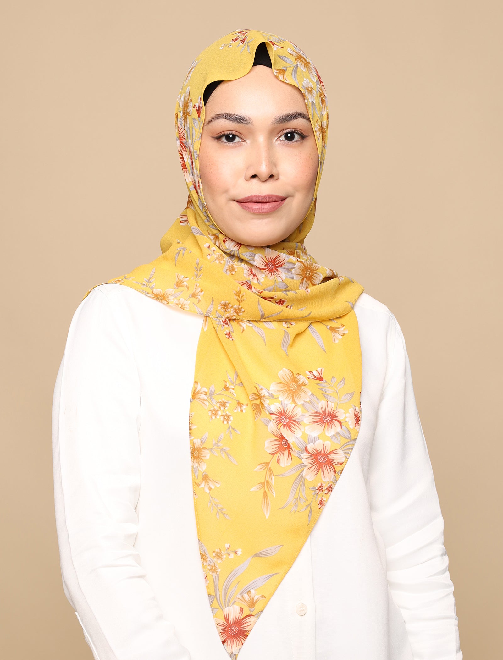 Daisies Chiffon Tri Scarf - Mustard